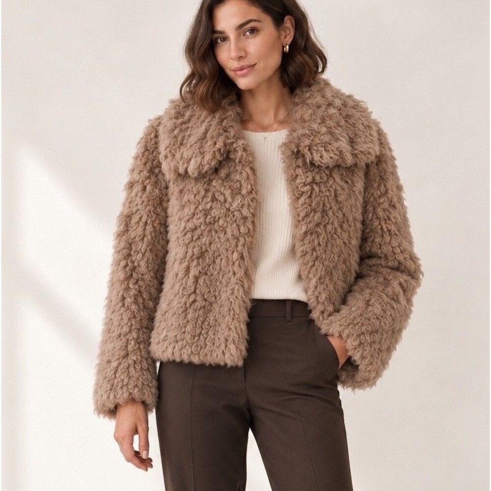 Rebecca Taylor Fluffy Faux Shearling Jacket Women Sz M Shabby Chic Grunge EUC